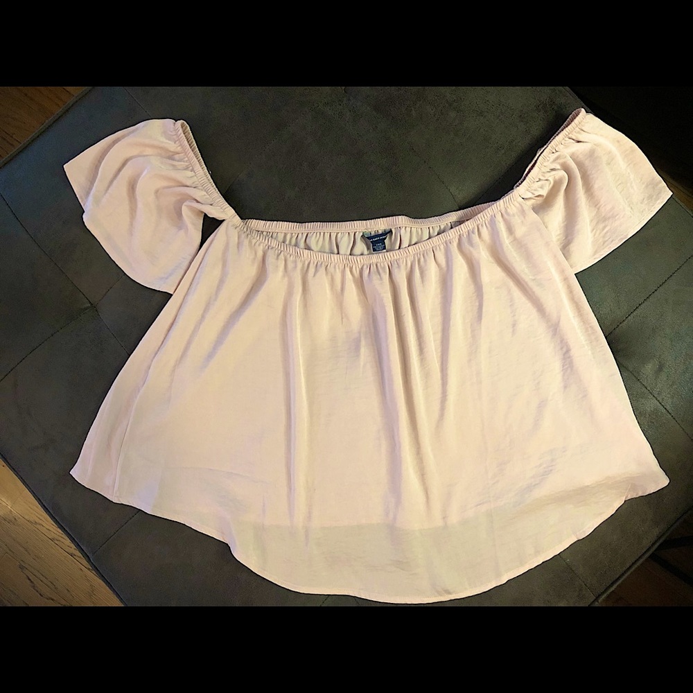 AEO Light Pink Off-The-Shoulder Flounce Sleeve Blouse